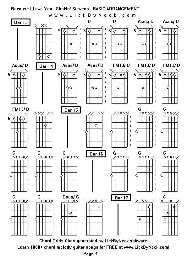 Chord Grids Chart of chord melody fingerstyle guitar song-Because I Love You - Shakin' Stevens - BASIC ARRANGEMENT,generated by LickByNeck software.